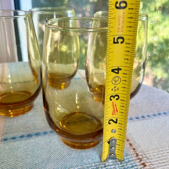 Vintage Mid-Century Amber Glass Tumblers – Set of 4 Lowball Style Glasses - Picture 9 of 10